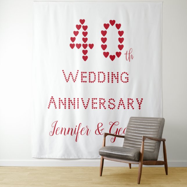 40th Wedding Anniversary Ruby Wedding Red Hearts Tapestry (In Situ)