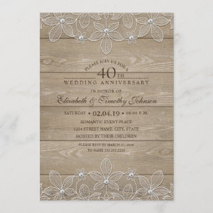 40th Wedding Anniversary Rustic Wood Vintage Lace Invitation
