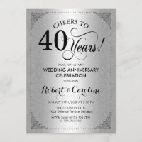 40th Wedding Anniversary - Silver Black Damask