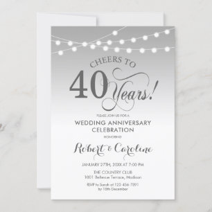 40th Wedding Anniversary - Silver White Invitation