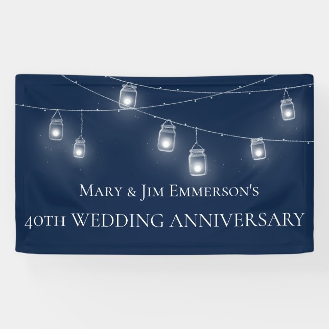 40th Wedding Anniversary - String Lights - Banner (Horizontal)