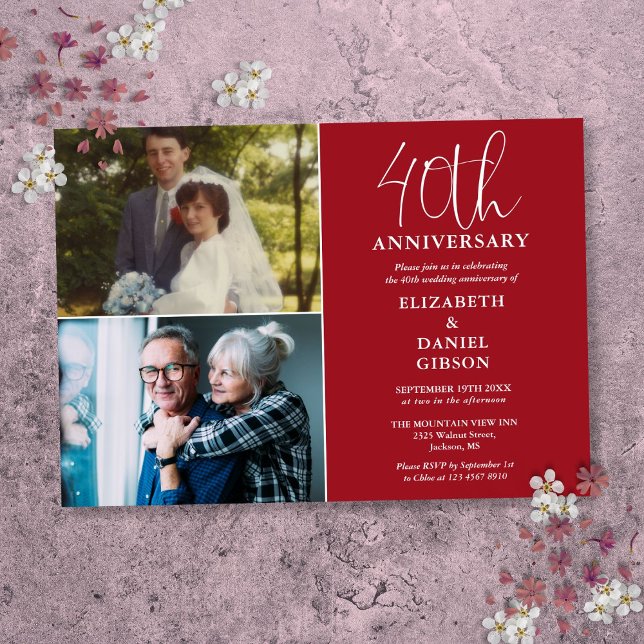 40th Wedding Anniversary Then And Now 2 Photo Invitation (40th Wedding Anniversary Then And Now 2 Photo Invitation)