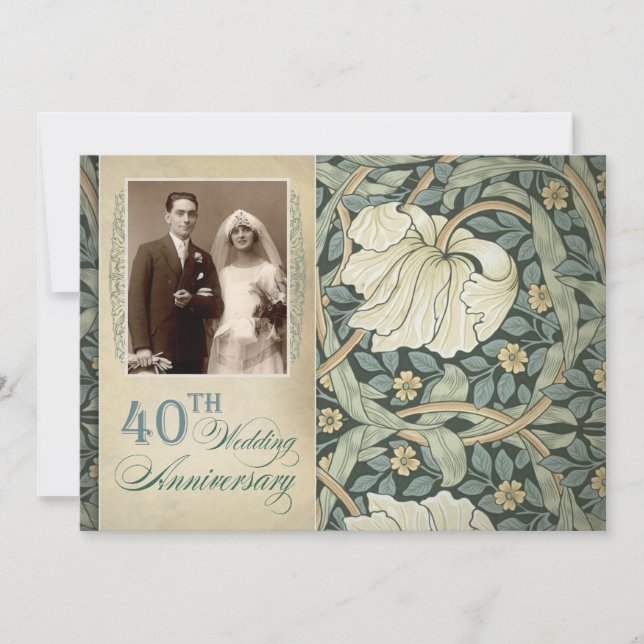40th wedding anniversary with lily and photo invitation (Front)