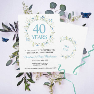 40th Wedding Blue Wildflowers Anniversary Invitation