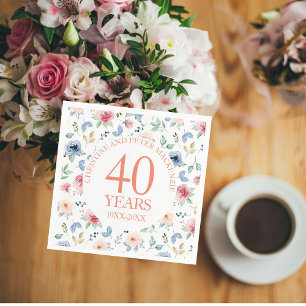 40th Wedding Blush Roses Anniversary Napkin