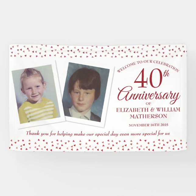 40th Wedding Ruby Anniversary Child Photos Welcome Banner (Horizontal)