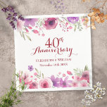 40th Wedding Ruby Anniversary Country Floral Napkin<br><div class="desc">Featuring delicate watercolor roses above and below your personalised special forty years ruby anniversary information in chic lettering. Designed by Thisisnotme©</div>