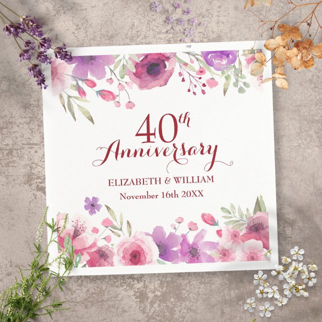 40th Wedding Ruby Anniversary Country Floral Napkin (Creator Uploaded)