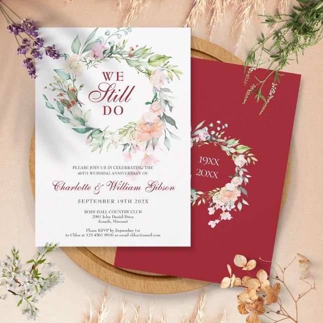 40th Wedding Ruby Anniversary Vow Renewal Floral Invitation (40th Wedding Ruby Anniversary Vow Renewal Floral Invitation)