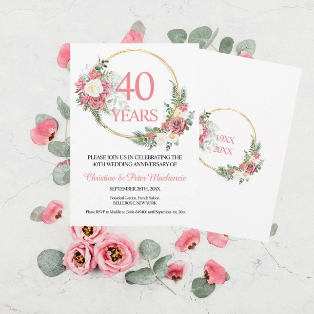 40th Wedding Ruby Roses Anniversary Invitation (Creator Uploaded)