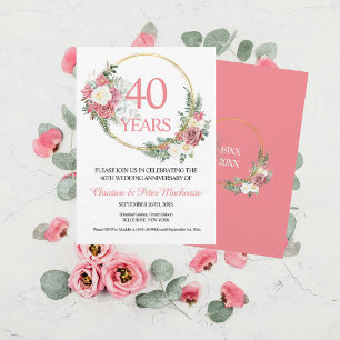40th Wedding Ruby Roses Anniversary Invitation