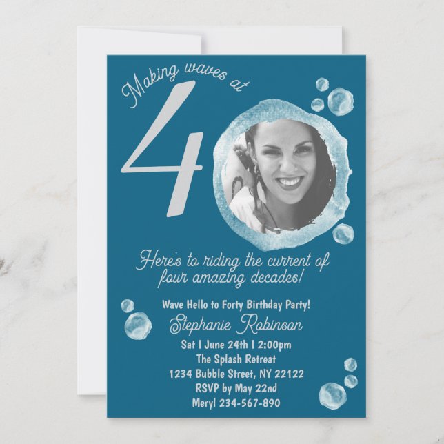 40th Yearly Milestone Bubbles Birthday Invitation (Front)