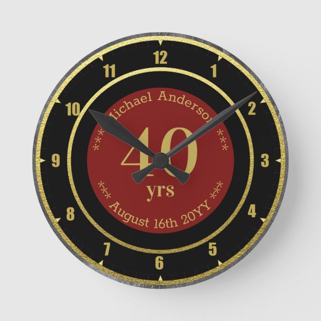 40yrs Retirement or Anniversary Personalized Round Clock (Front)