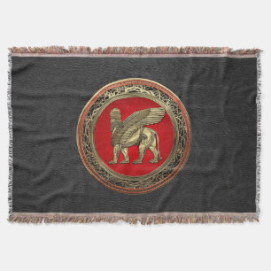 [410] Assyrian Winged Lion - Gold Lamassu Throw Blanket
