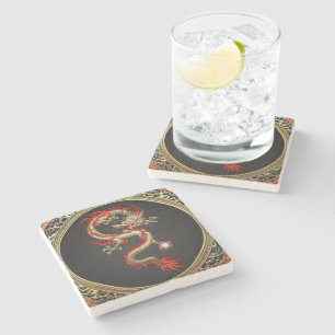 [410] Golden Chinese Dragon Fucanglong Stone Coaster