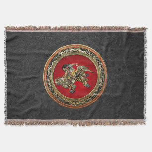 [410] Hokusai - Shoki Riding Shishi Lion Throw Blanket