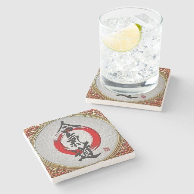 [410] Japanese calligraphy - Aikido Stone Coaster (Side)