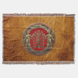 [410] Two Gold Ninurtas with Tree of Life Throw Blanket