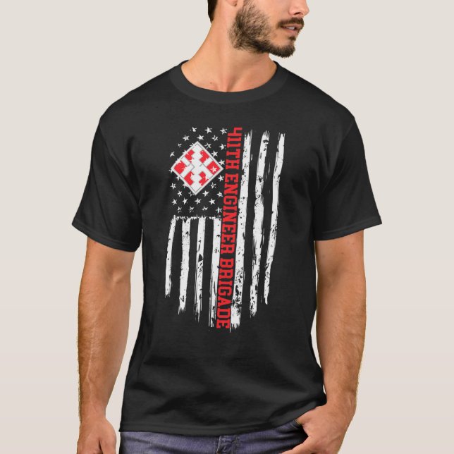 411th Engineer Brigade American Flag Premium T-Shirt (Front)