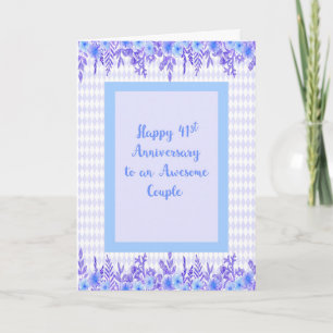 41st Anniversary Card in Blue with Floral Borders