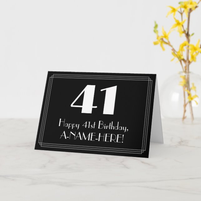 41st Birthday ~ Art Deco Inspired Look "41", Name Card (Yellow Flower)
