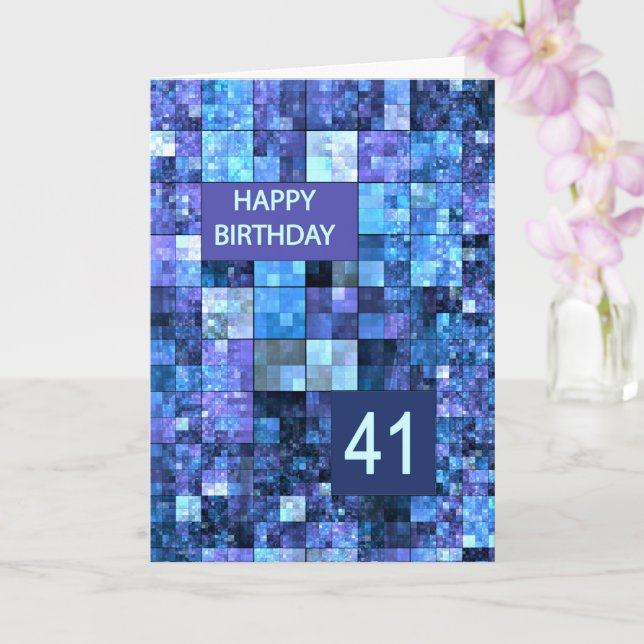 41st Birthday, Blue Squares, Card (Orchid)