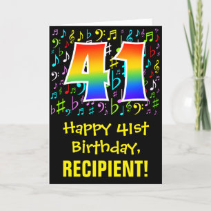 41st Birthday: Colorful Music Symbols + Rainbow 41 Card