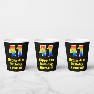 41st Birthday: Colourful, Fun, Exciting, Rainbow 4 Paper Cups