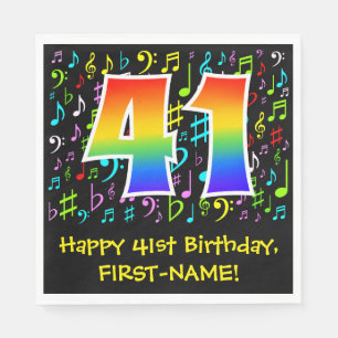 41st Birthday - Colourful Music Symbols, Rainbow 4 Napkin