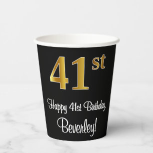 41st Birthday - Elegant Luxurious Faux Gold Look # Paper Cups