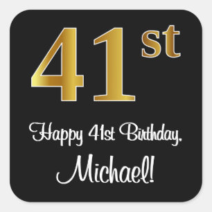 41st Birthday – Elegant Luxurious Faux Gold Look # Square Sticker