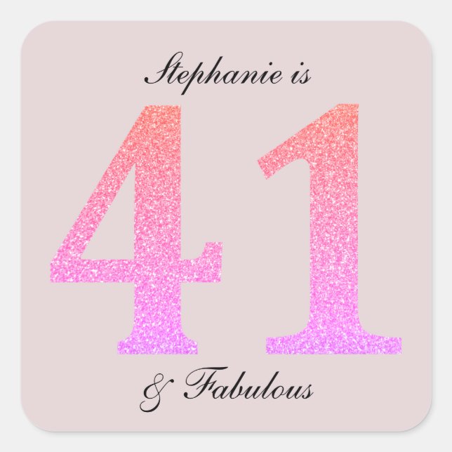 41st Birthday Forty One Fabulous Blush Pink Custom Square Sticker (Front)