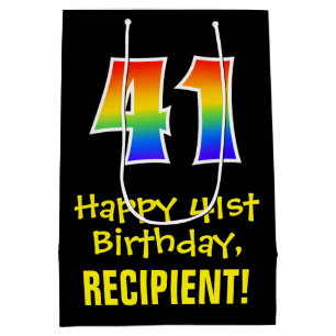 41st Birthday: Fun, Bold, Colourful, Rainbow "41" Medium Gift Bag