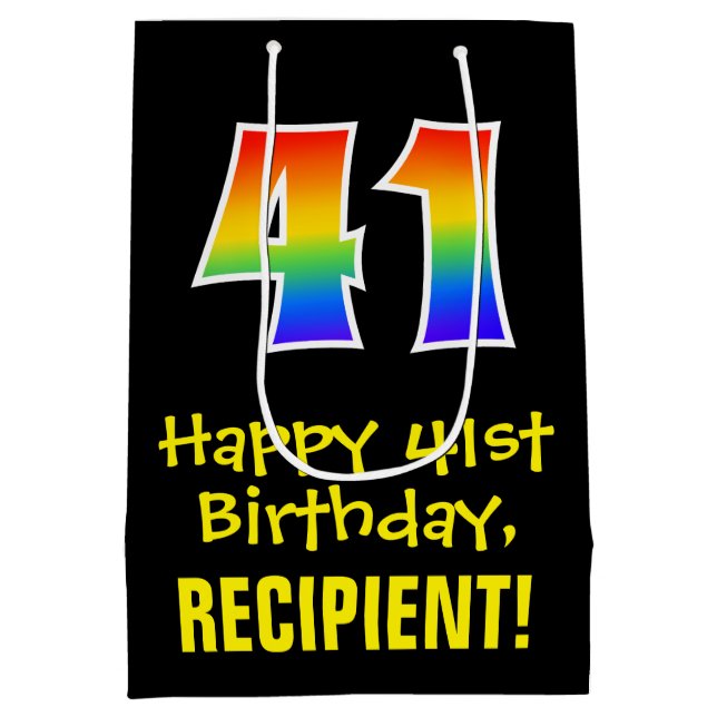 41st Birthday: Fun, Bold, Colourful, Rainbow "41" Medium Gift Bag (Back)