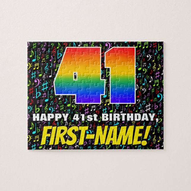 41st Birthday — Fun, Colourful Music Symbols & “41 Jigsaw Puzzle (Horizontal)