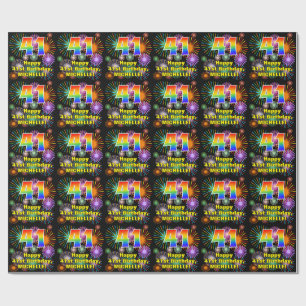 41st Birthday: Fun Fireworks, Rainbow Look # “41” Wrapping Paper
