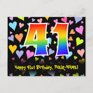 41st Birthday: Fun Hearts Pattern, Rainbow 41 Postcard