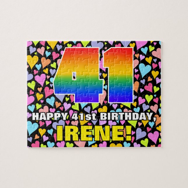 41st Birthday — Fun, Loving Heart Shapes + “41” Jigsaw Puzzle (Horizontal)
