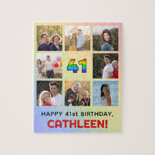 41st Birthday: Fun Rainbow #, Custom Name & Photos Jigsaw Puzzle
