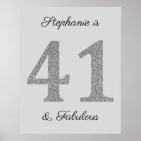 41st Birthday Grey Silver Glitter Sparkle Elegant