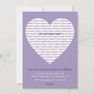 41st birthday invitation Girl typography Purple