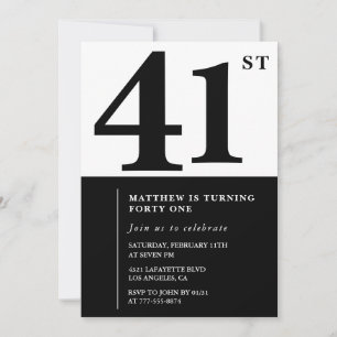 41st birthday invitations Black and White Elegant