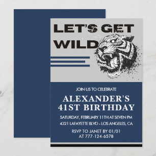41st birthday invitations Men Tiger Let's Get Wild