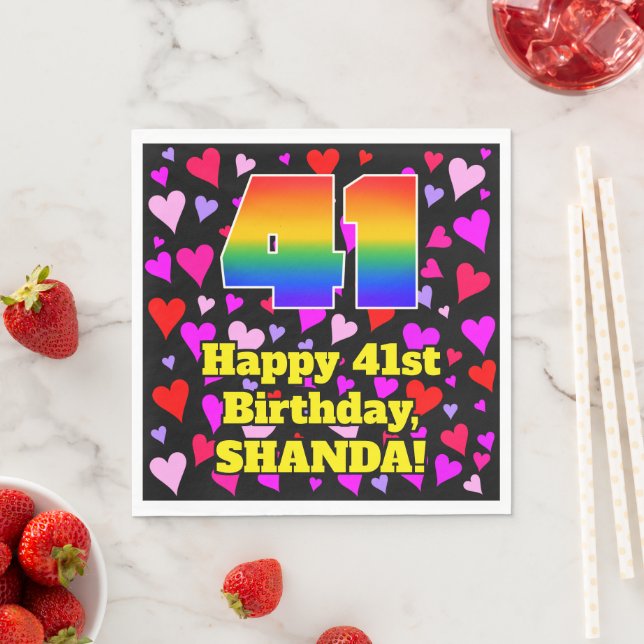 41st Birthday: Loving Hearts Pattern, Rainbow # 41 Napkin (Insitu)
