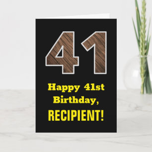 41st Birthday: Name, Faux Wood Grain Pattern "41" Card