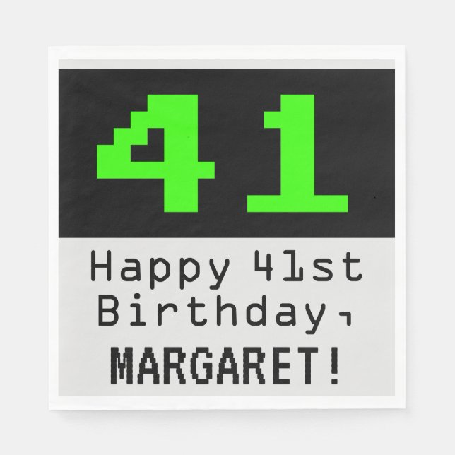41st Birthday - Nerdy / Geeky Style "41" & Name Napkin (Front)
