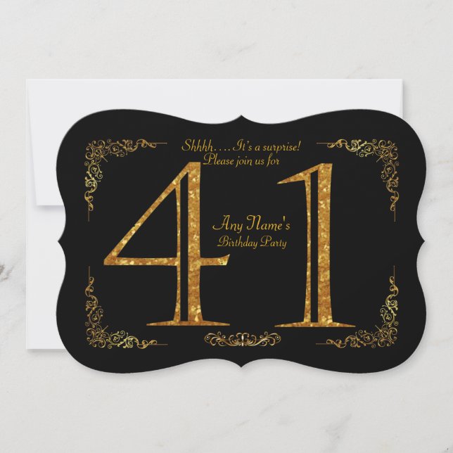 41st,Birthday party 41st,great Gatsby,black & gold Invitation (Front)