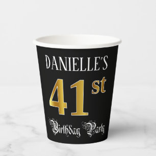 41st Birthday Party — Fancy Script, Faux Gold Look Paper Cups