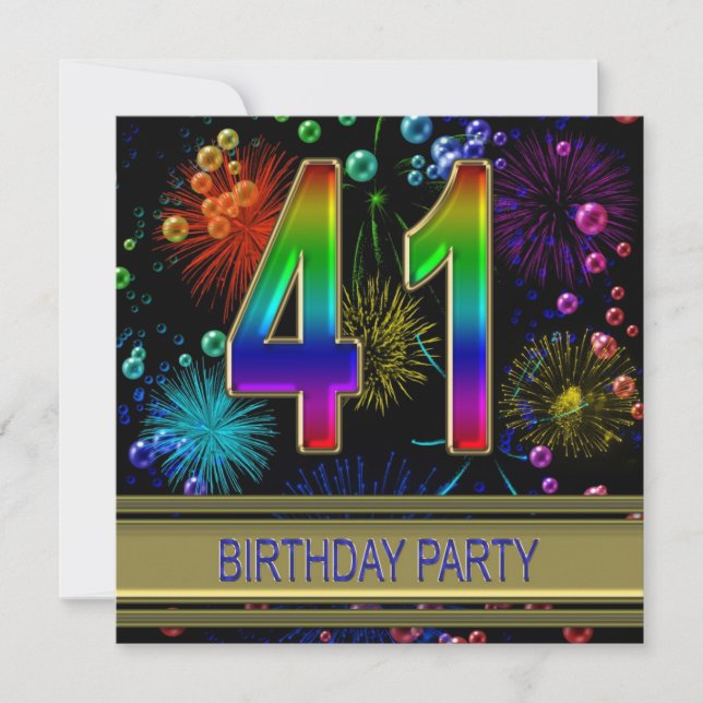 41st Birthday party Invitation with bubbles (Front)