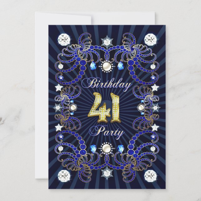 41st birthday party invite with masses of jewels (Front)